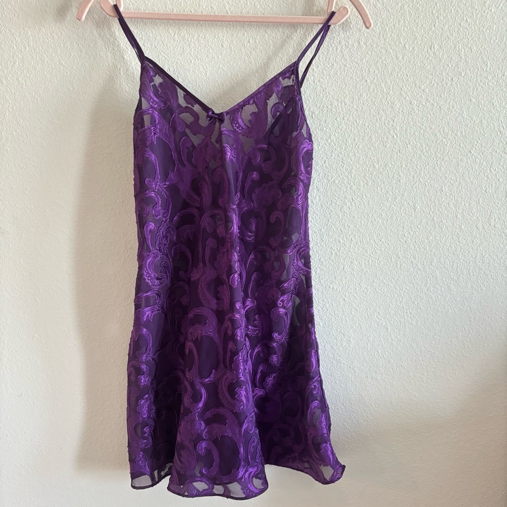 Fredericks of Hollywood Purple Lace Lingerie Bow Slip Dress Size S
